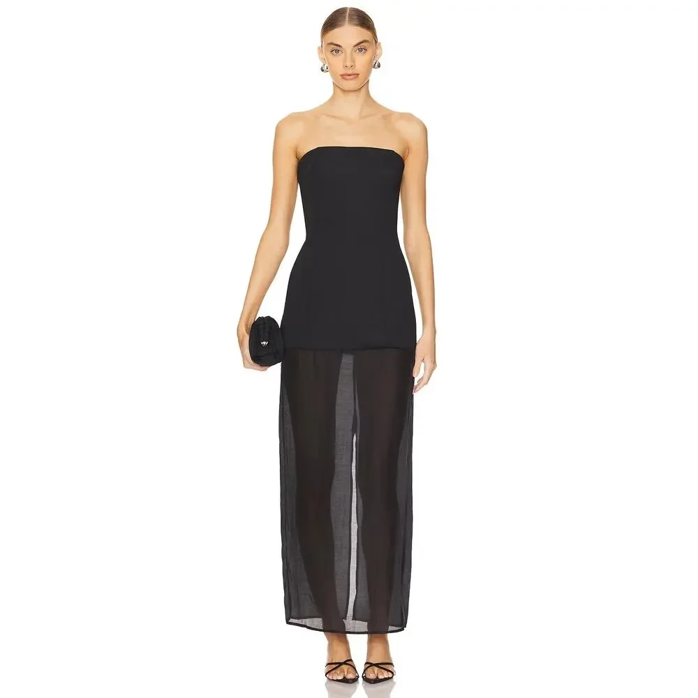 SNDYS Chloe Sheer Maxi Dress Strapless Formal Party Resort Statement Evening S